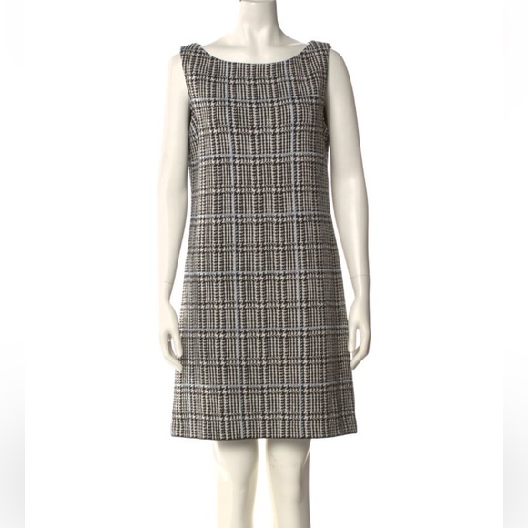 St John Prince Of Wales Black White Houndstooth Wool Shift Dress US 8 $995